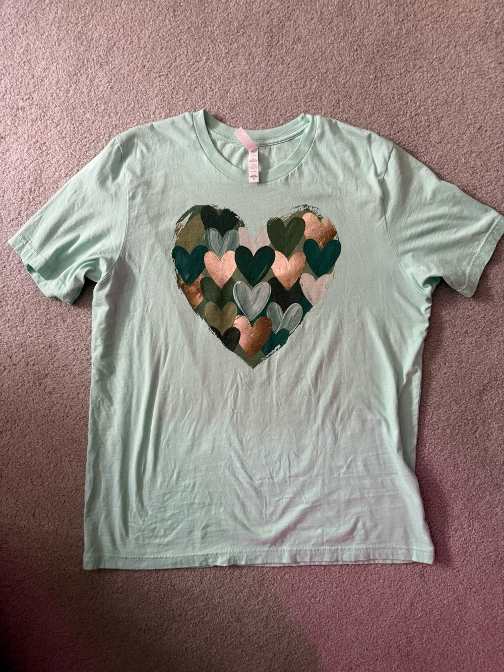 NWOT Bella Canvas Mint Short-Sleeve Tee with Heart Cluster XL